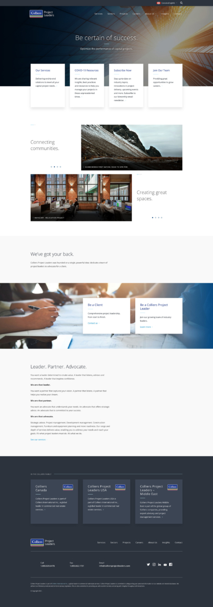 Screenshot of Colliers Project Leaders home page