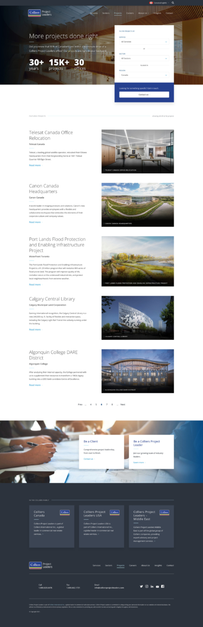 Screenshot of Colliers Project Leaders Projects page