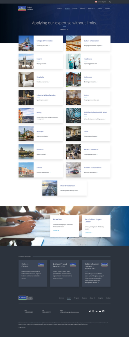 Screenshot of Colliers Project Leaders Sectors page